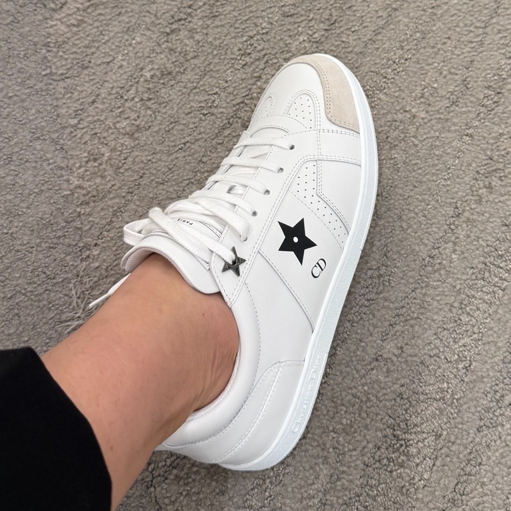 Dior White Sneakers with Black Star Details